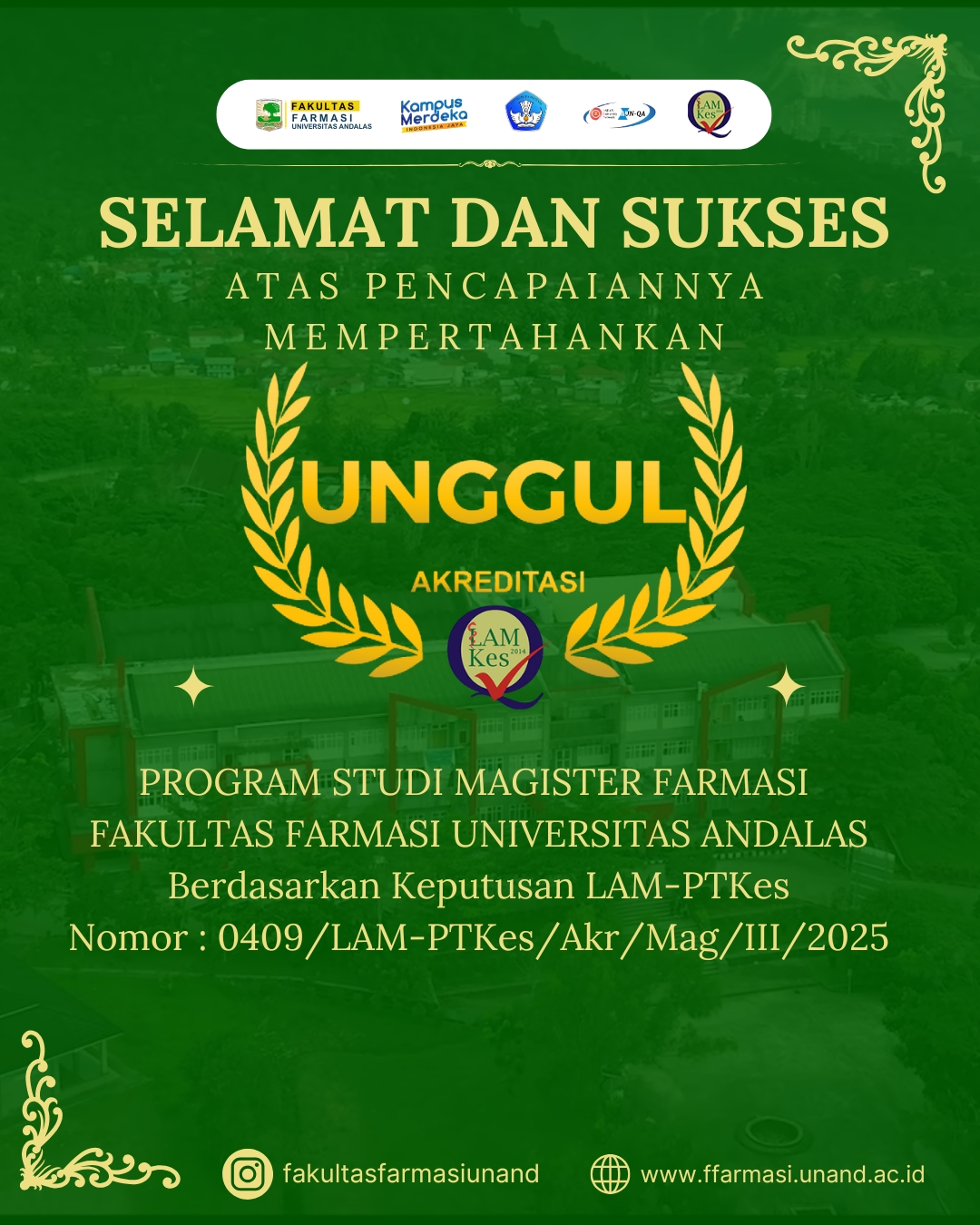 Program Studi Magister Farmasi Universitas Andalas Berhasil Mempertahankan Akreditasi Unggul